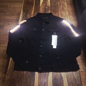 KDNK Black Denim Jacket with Reflective Orange Stripes